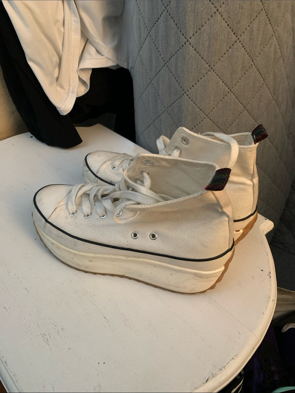 White Canvas Platform High-Top Sneakers